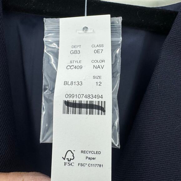 J. Crew Collection Relaxed Blazer Crest Embellishment In Wool-Blend Navy 12 NWT - Picture 12 of 13